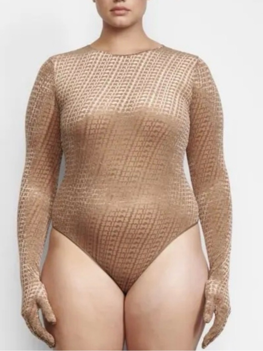 NWT SKIMS Velvet Burnout Logo Glove Bodysuit Peach Sienna Full Butt Plus Size 3X
